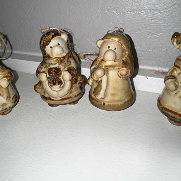 Rustic Stoneware Christmas Ornaments Set • Santa Angel Bear Moose • 12 Figurines - Picture 5 of 9